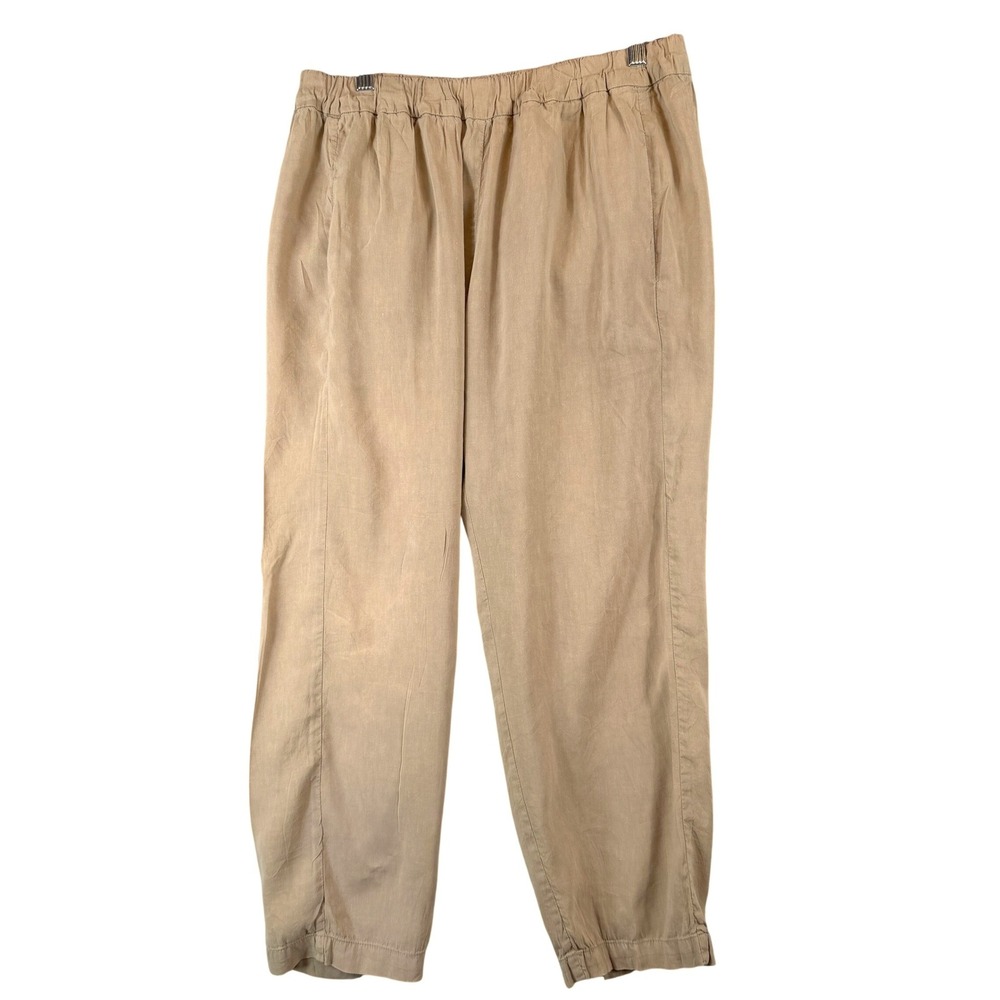 Theory Linen Viscose Blend Khaki Pull On Tapered Pants Size S Elastic Waist